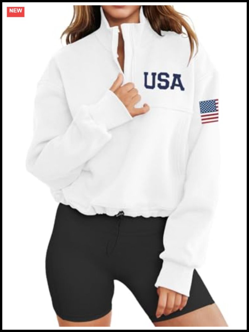 Womens Long Sleeve Half Zip American Flag Sweatshirt Patriotic Pullover